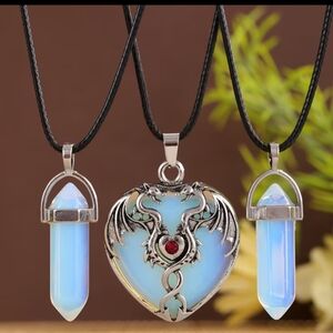 3 Pcs. Hexagonal Mystic Blue Dragon Heart Necklace